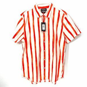NEW BONOBOS SLIM FIT STRETCH  Size L SHIRT SHORT SLEEVE WHITE ORANGE  NWT
